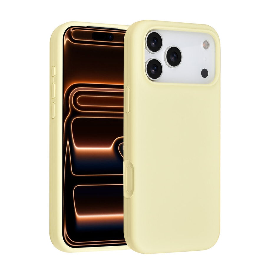 Op de foto zie je een telefoonhoesje, een siliconen backcover voor een moderne smartphone. Het hoofddoel van dit type hoesje is om je telefoon tegen stoten en krassen te beschermen. Het hoesje is zachtgeel van kleur, gemaakt van flexibel, mat siliconenmateriaal en heeft een subtiel afgeronde vorm met een nauwsluitende pasvorm rondom de zijkanten. Je gebruikt dit product thuis, onderweg of op kantoor door het simpelweg om je telefoon te klikken, waarna alle knoppen en poorten gemakkelijk toegankelijk blijven. Het is geschikt voor iedereen die zijn telefoon dagelijks meeheeft en een licht, slank ontwerp wil zonder in te leveren op bescherming. Unieke verkooppunten zijn de extra matte, antislip afwerking die stevig in de hand ligt, de licht verhoogde randen rondom de camera voor extra bescherming en de precieze uitsparingen waardoor draadloos laden en MagSafe-accessoires probleemloos blijven werken.